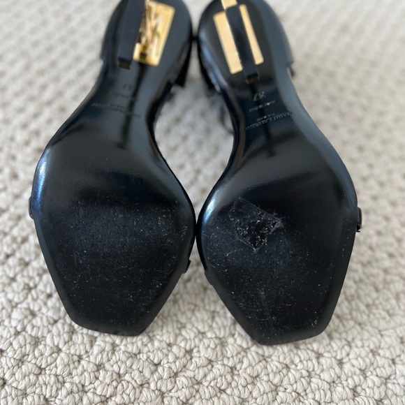 YSL ~ Saint Laurent, black patent leather Opyum Gold Ankle Strap Heels. Size 37 - Picture 5 of 8